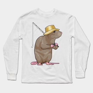 Rat at Fishing with Fishing rod Long Sleeve T-Shirt